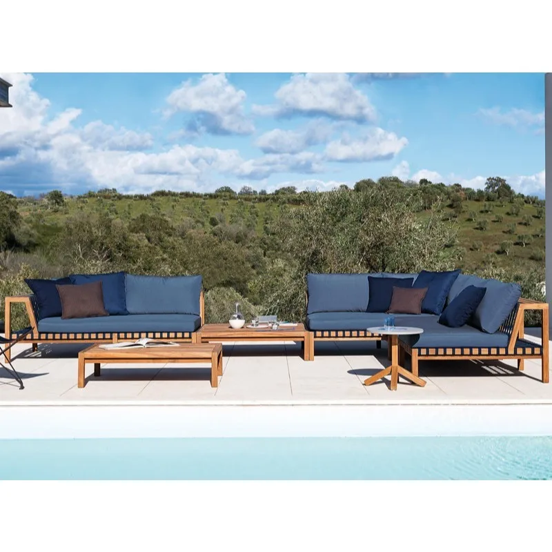 Outdoor sofa courtyard solid wood rattan waterproof sunscreen single balcony Nordic