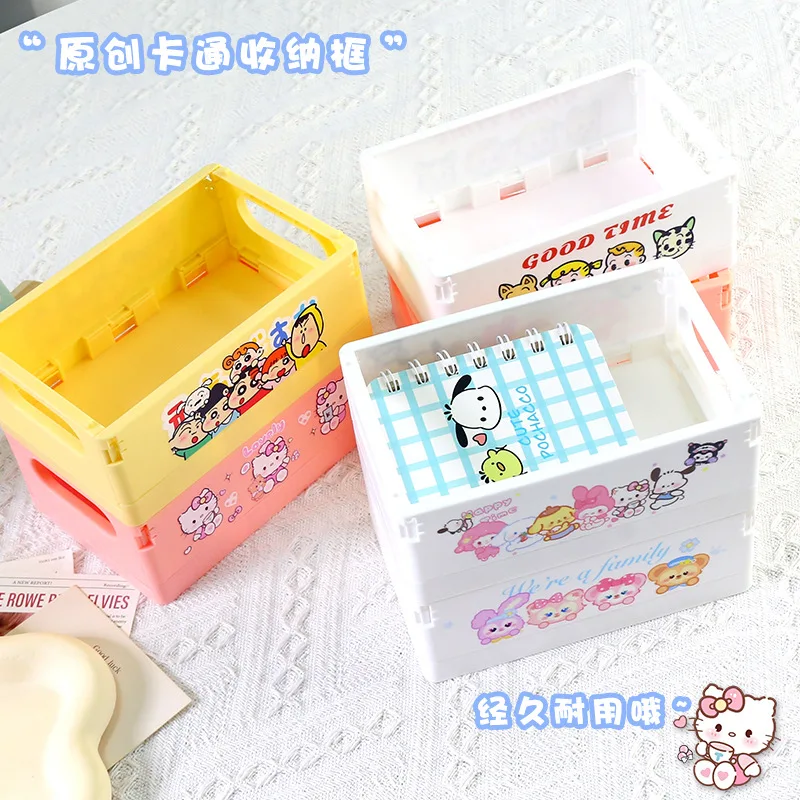 Miniso Desktop Storage Box Kawaii Hello Kitty Cartoon Anime Hangyodon Sundries Storage Basket Girl's Cute Christmas Gifts Toys