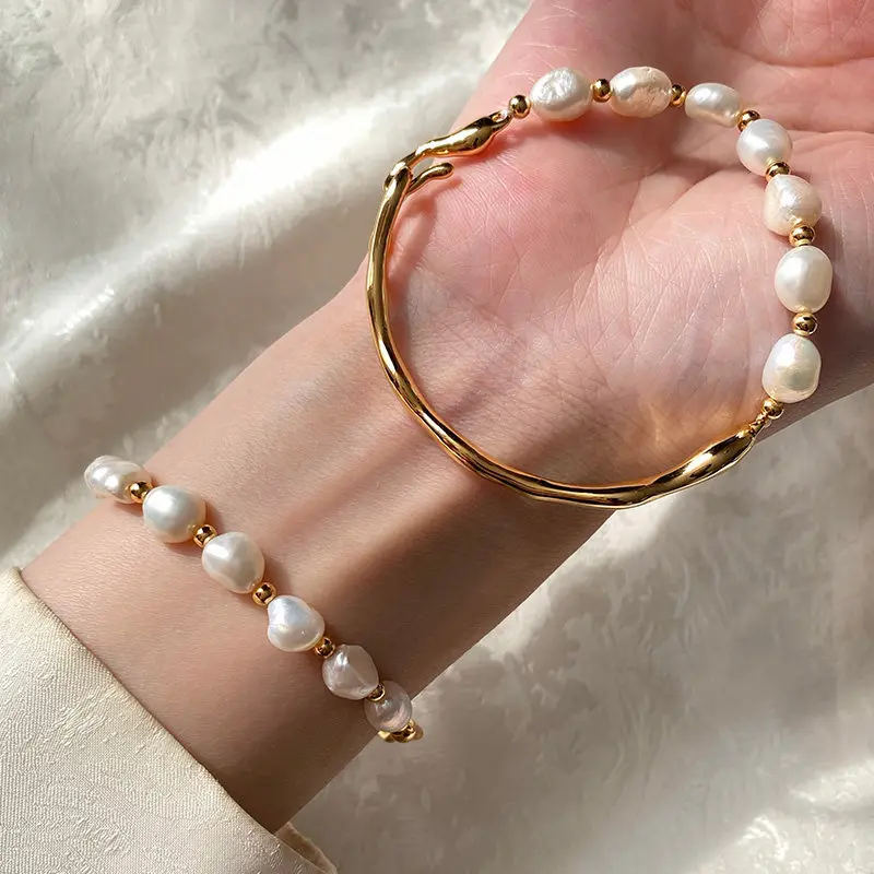 100% Natürliche Barocke Süßwasserperle 14K Goldgefüllter Damen-Armreif Schmuck Frauen Geburtstagsgeschenke 2027 Neuer Stil – Detail 5