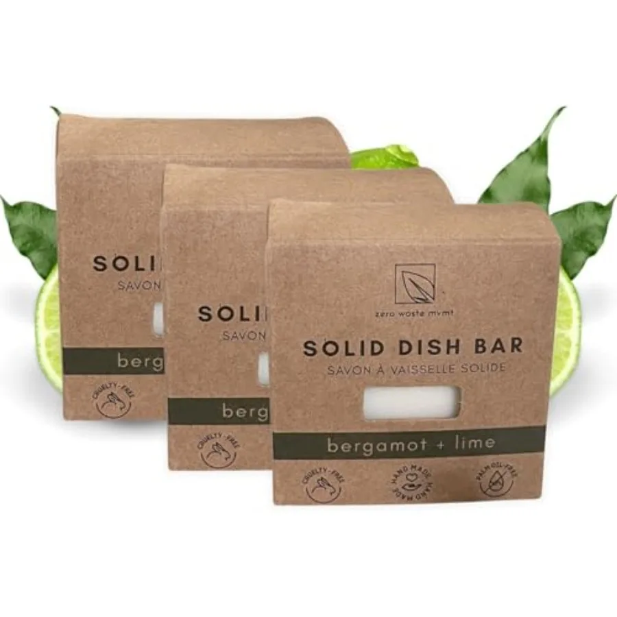 

Dish Soap Bar 3 Pack Bergamot + Lime 16.5 Oz. Natural Zero Waste Dish Soap Plastic-Free USDA Certified Organic and Vegan-Friend