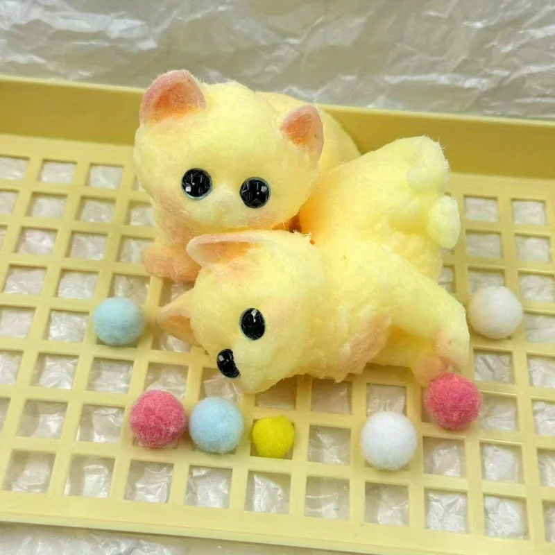 

Милая мягкая игрушка, плюшевый маленький кот, большие уши, пушистый, желтый цвет, с пищалкой, для малышей