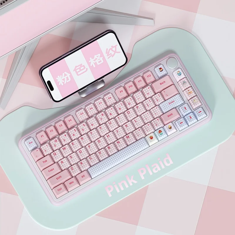 

Сине-розовые клетчатые колпачки для клавиш, полупрозрачные, вишня/SOA, высота, материал PBT, японский радикальный, 138-клавиш, эргономичная боковая гравировка, милая