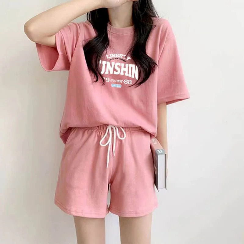 Sporty Shorts Set Loose Korean Style Casual Pants Sets Short Sleeve T-shirt 2 Piece Sets Women Outfits Summer Sportswear Suits