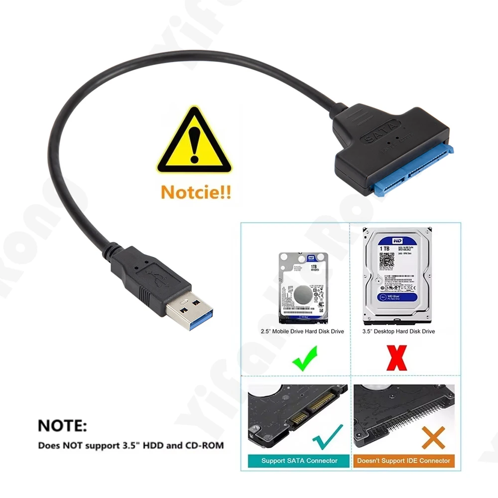 Hard Drive Disk Converter USB3.0 to SATA Adapter Cable for 2.5 Inch SSD HDD SATA III Speed Up To 6Gbps External USB Cable