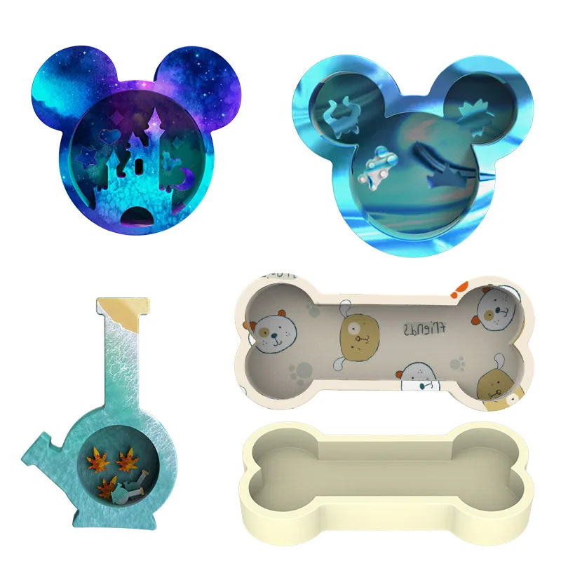 DIY Crystal Epoxy Resin Mold Fun Cartoon Mouse Head Castle Quicksand Silicone Mold Key Buckle Handmade Handicrafts