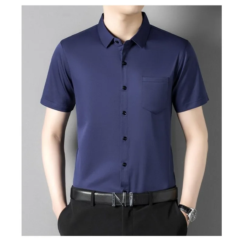 2025 New 100% Mulberry Silk Shirt Men Short Sleeve Business Casual Slim Fit Summer Solid Color Luxury Design Dress Shirts