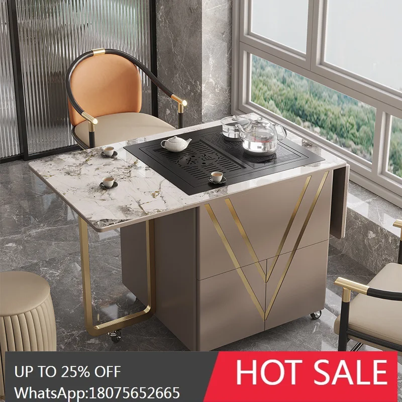 

MJY Adjustable Rock Slab Tea Table Light Luxury Small Apartment Multifunctional Mobile Coffee Table Dining Table Dual-use