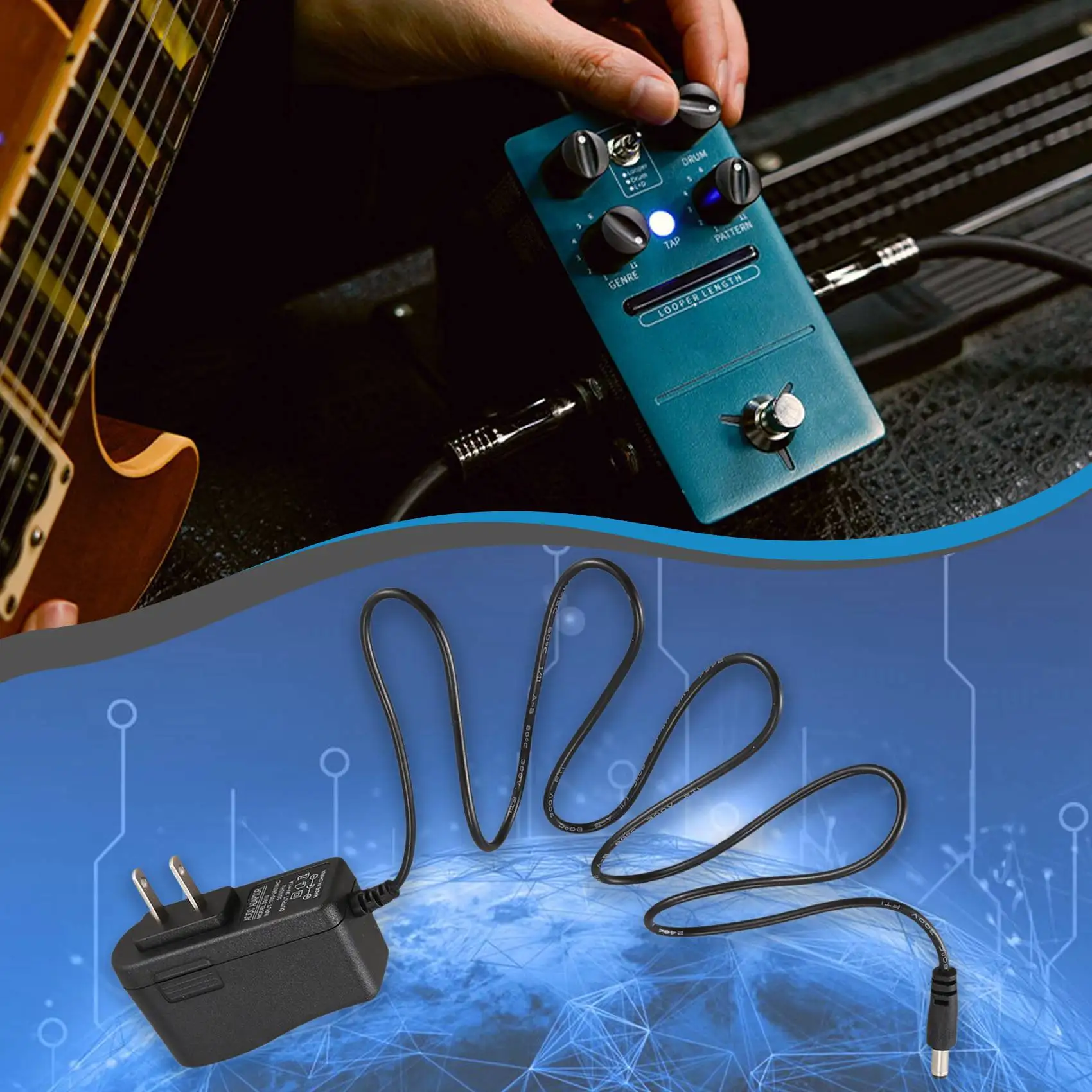 Fuente de alimentación de repuesto para Pedal de guitarra, adaptador de CA 9V 1A