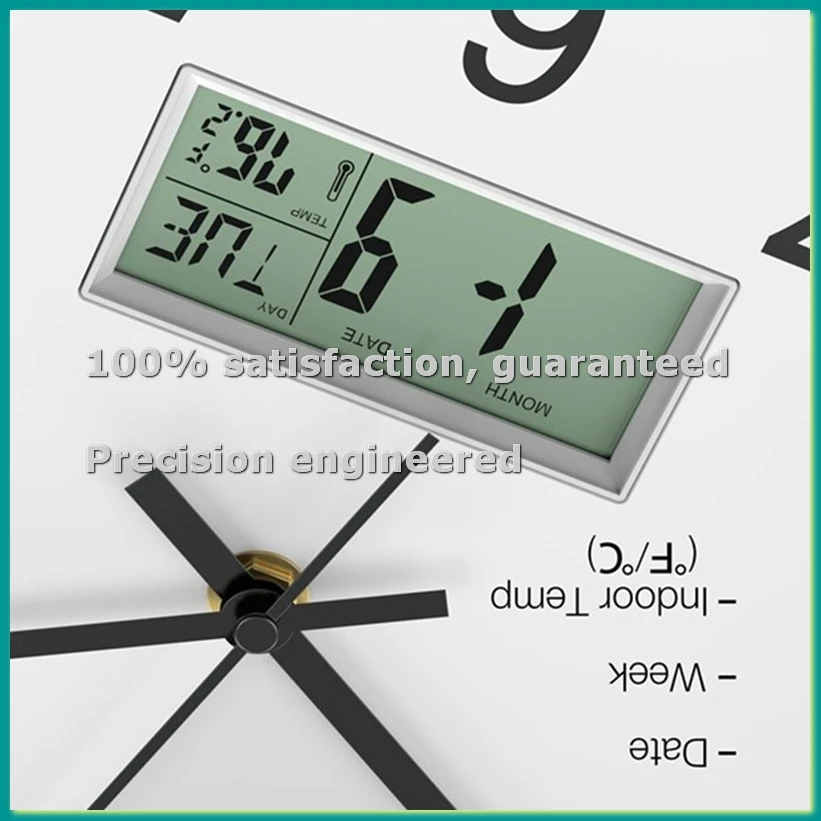 12Inch Wall Clock with Digital Date, Week, Indoor Temp - Battery Operated Wall Clock,Silver Brushed Finish, Easy to Read-A46I