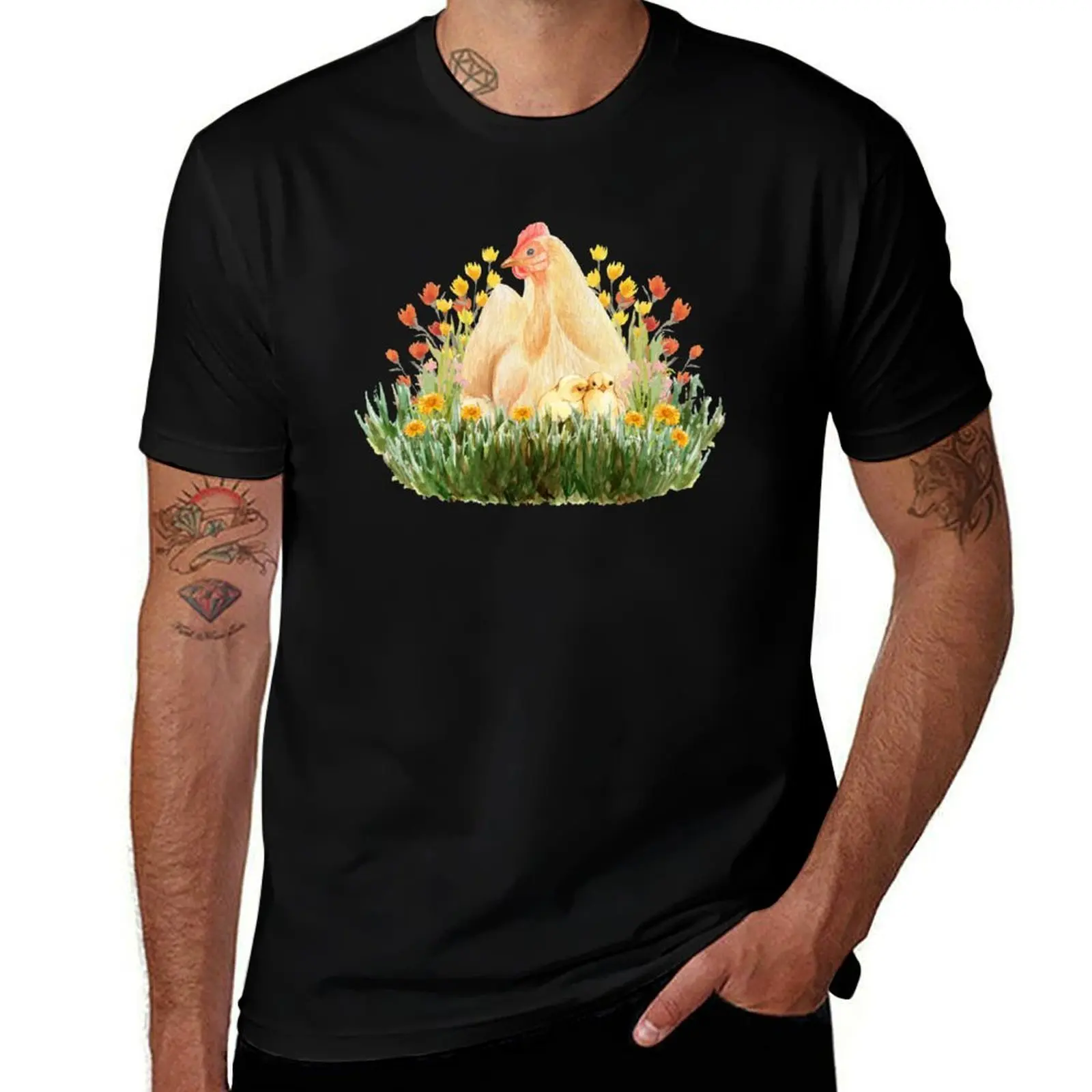 

Hen and Chicks - Cute Banty Chicken Springtime Wildflower Design T-Shirt gifts for boyfriend for a boy slim fit t shirts for men