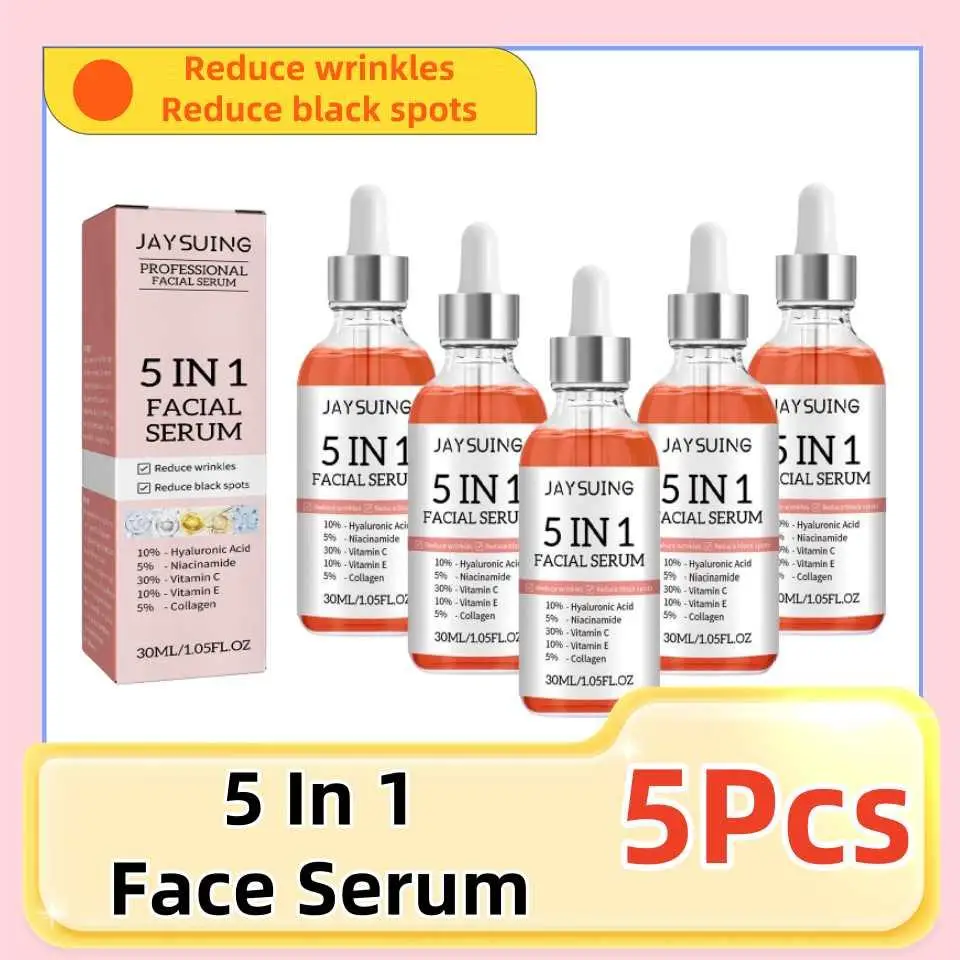 

5Pcs 30ml 5 In 1 Face Serum Moisturizing Hyaluronic Acid Anti Wrinkle Aging Vitamin C Whitening Facial Serum Shrink SkinCare