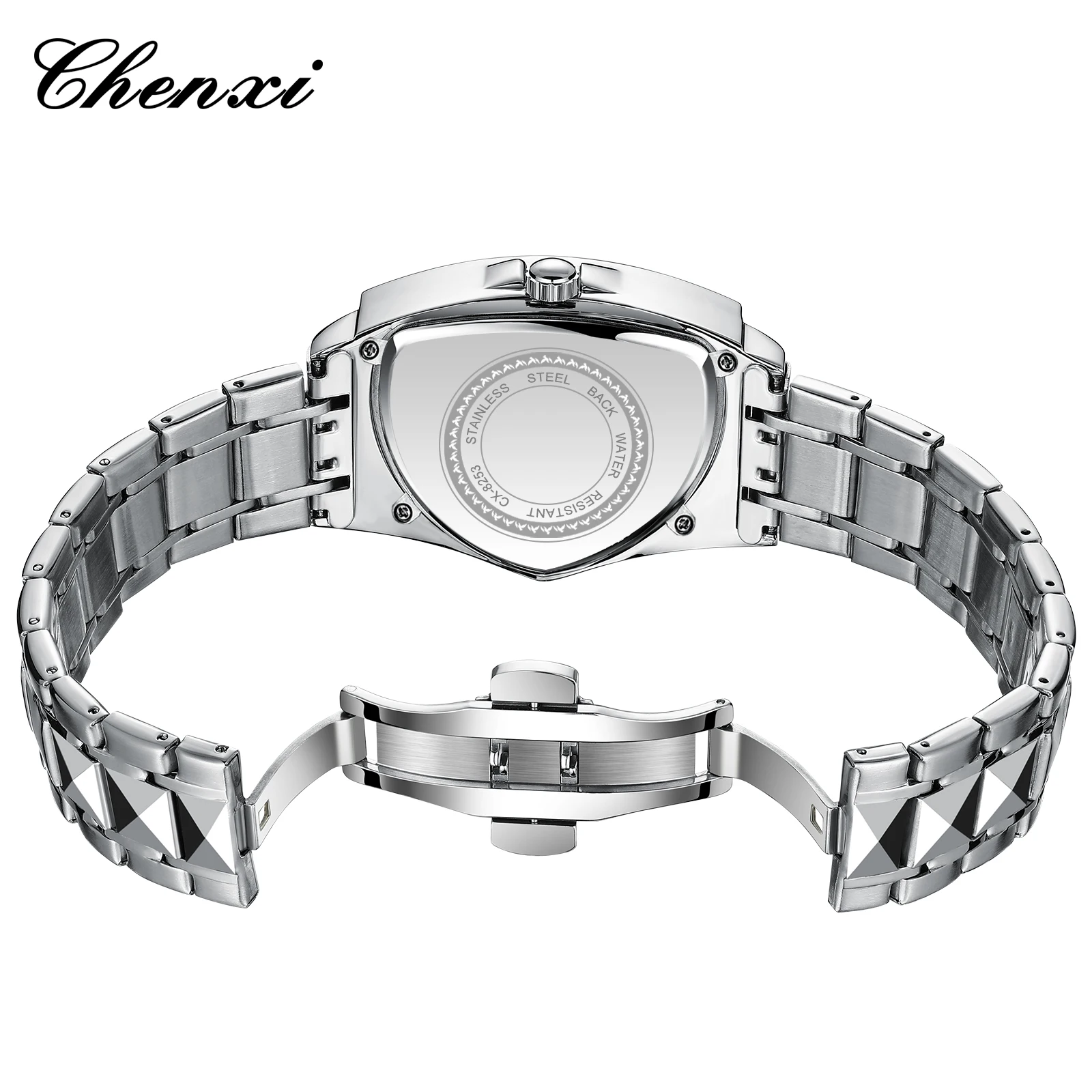 CHENXI シルバー メンズ クォーツ腕時計 不規則デザイン、防水、夜光、ステンレススチールブレスレット プレミアムタイムピース 2025