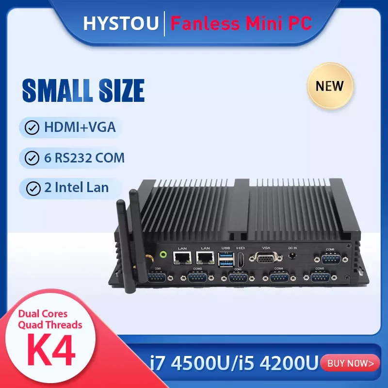 

Newest Fanless Dual Lan Mini Industrial PC K4 Intel Core i5 4200U i7 4500U J4125 Daul Display Support Windows 10 Pro