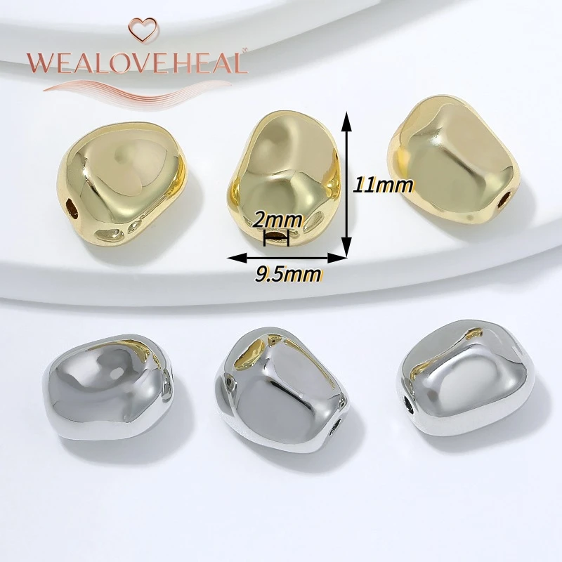 perlen für schmuckherstellung, 11x9,5mm massive Kieselstein-Abstandshalterperlen mit 2mm Loch, 18K vergoldeter Messing-Nugget, hochglanzpoliert für DIY Armband- und Halsketten-Schmuckherstellung – Detail 17