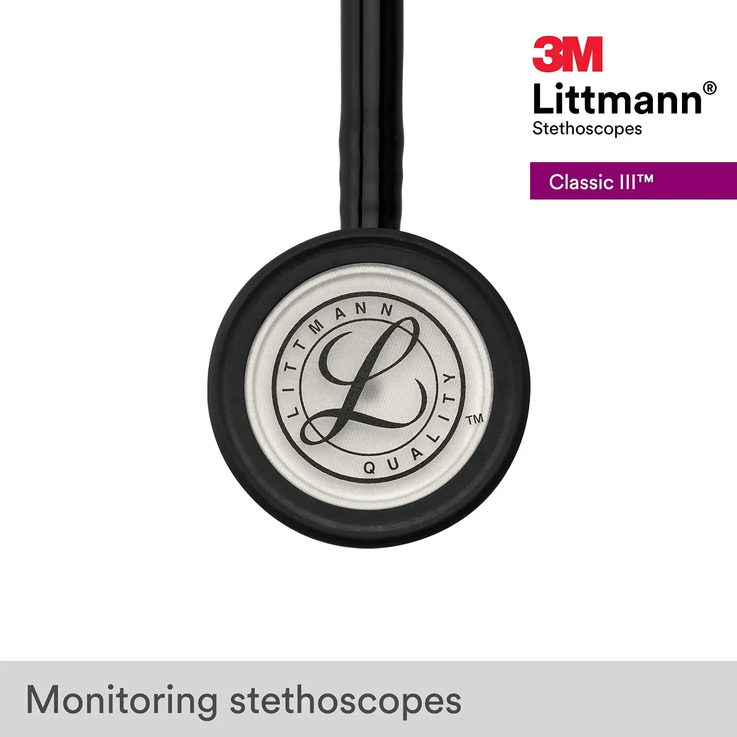 Стетоскоп 3M Littmann Classic III для мониторинга 5620, черный трубчатый стержень из нержавеющей стали и гарнитура для врачей, медсестер,