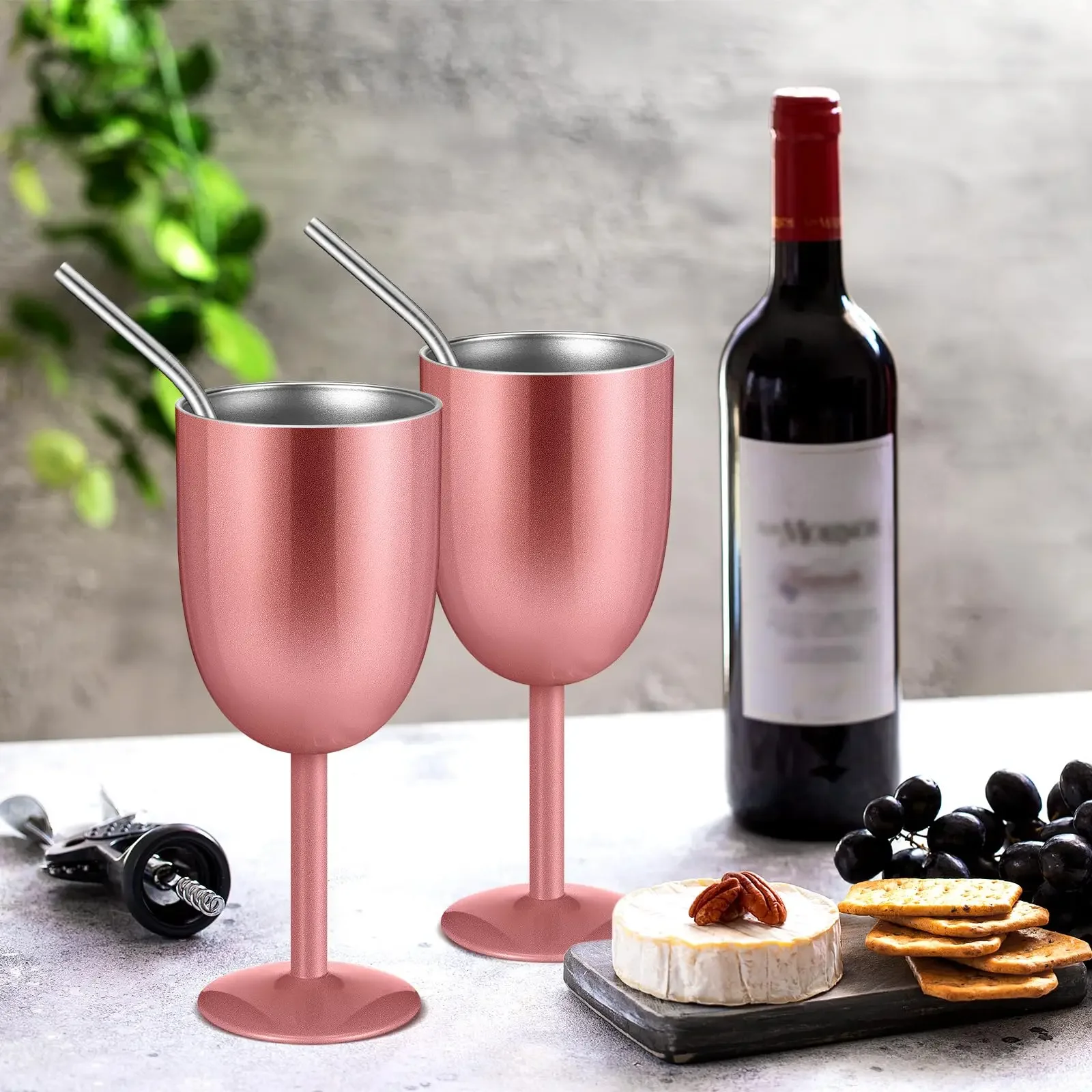 2PCS/4PCS 10oz Stemmed Stainless Steel Wine Glasses with Lid Double Wall Insulated Wine Tumbler Unbreakable Goblets Wine Glasses