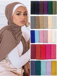 Moda modalne bawełniany Jersey hidżab szalik kobiety muzułmański szal zwykły miękki Turban głowy okłady islamska afryka pałąk 170x55cm