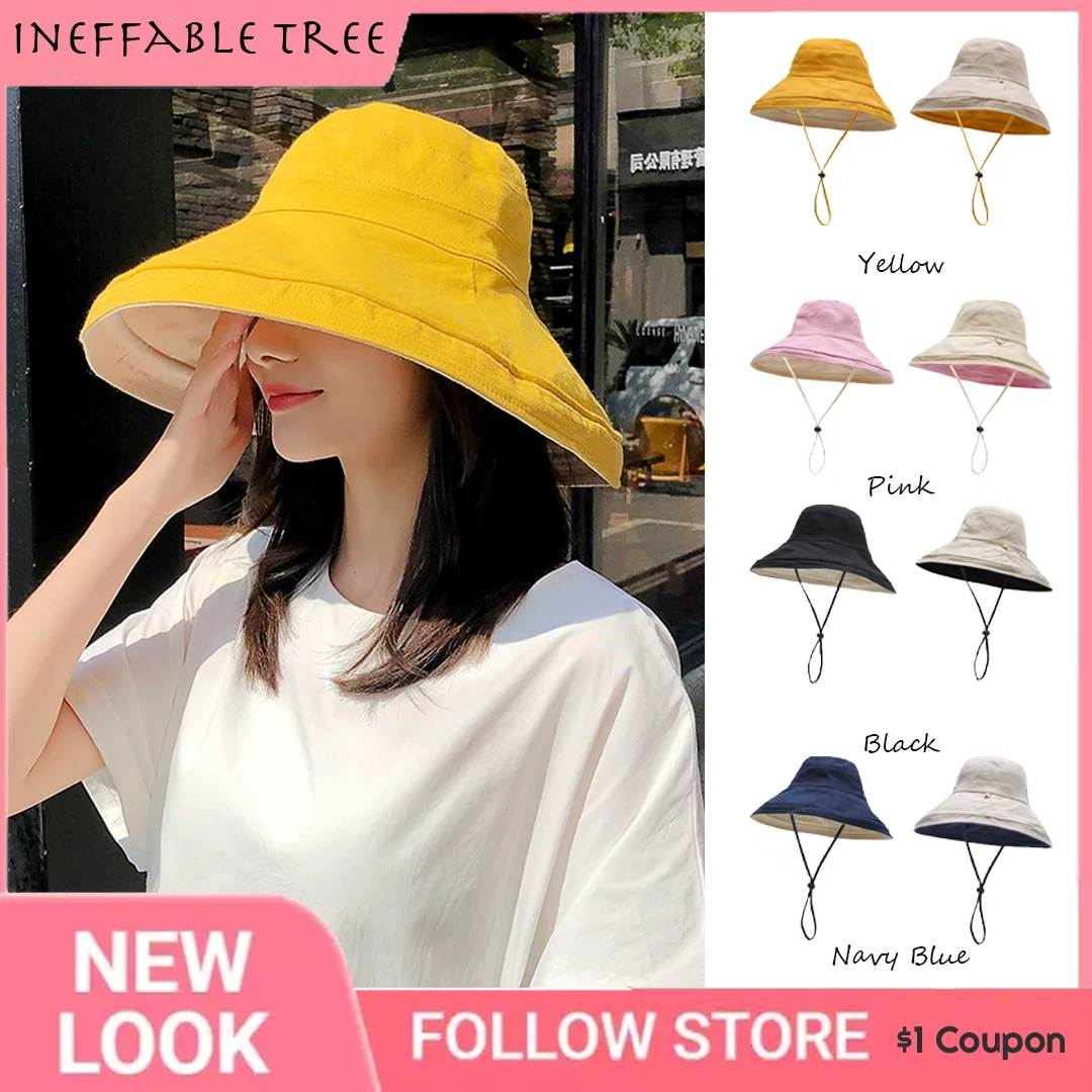 

Trendy Parent-Child Reversible Sun Hats, Kid's Wide Brim Fisherman Caps, Double-Sided Sun Protection Hats for Family