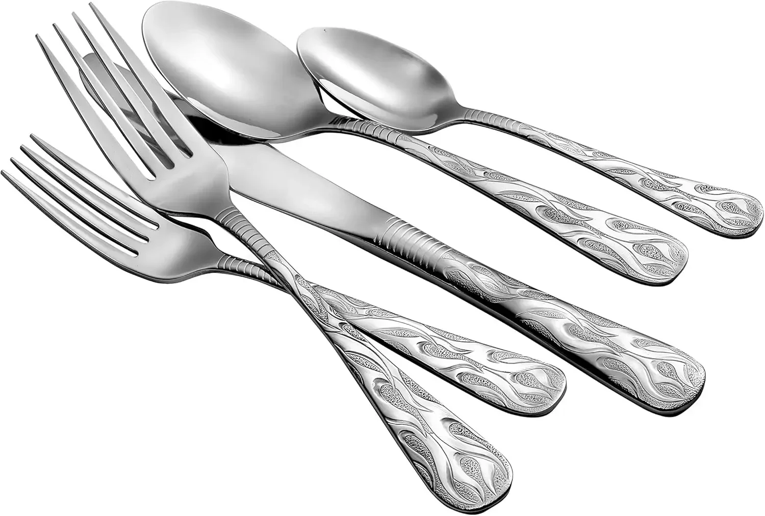 65pc Stainless Steel Flatware Set Service for 12 Made in USA Durable Silverware Elegant Design Dishwasher Safe