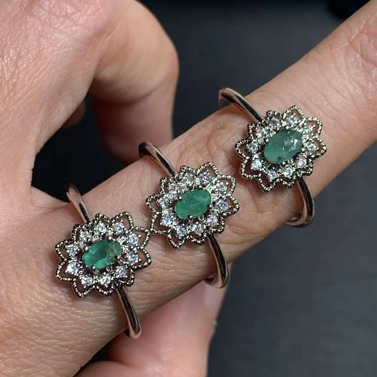 خاتم الزمرد الطبيعي قابل للتعديل خاتم كلاسيكي أنثى للنساء هدية بالجملة جودة عالية خمر غرامة #1