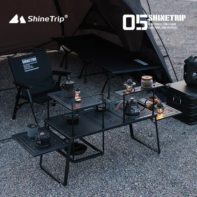 ShineTrip Outdoor 05 Series Black Mist IGT Modular Free Standing Table Portable Table Folding Aluminium Camping Table Set