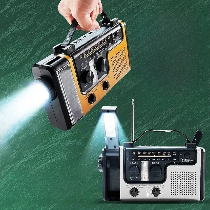 

Solar hand radio, generator flashlight