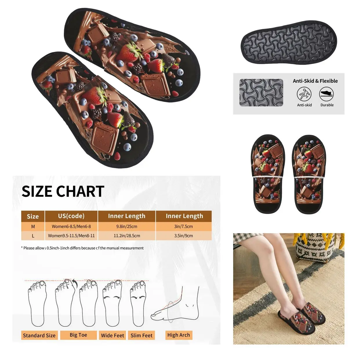 3D printing Men Women Furry Indoor slippers,Nutty Chocolate Ice Cream Waffle 2 Warm special Anti-skid Slippers