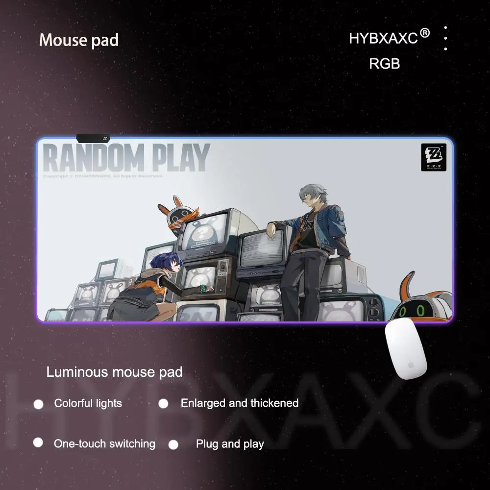 Zenless Zone Zero Mouse Pad RGB Gaming Mouse Pad Desk Mat HD Gamer Large LED Light XXL MousePads PC Computer Carpet