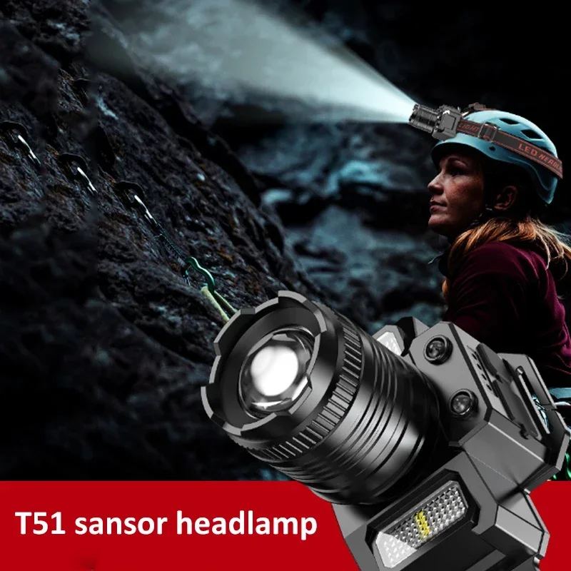 KDULIT Powerful LED Induction Headlamp Rotating Zoom USB Rechargeable Head Flashlight Outdoor Camping Fishing Headlight