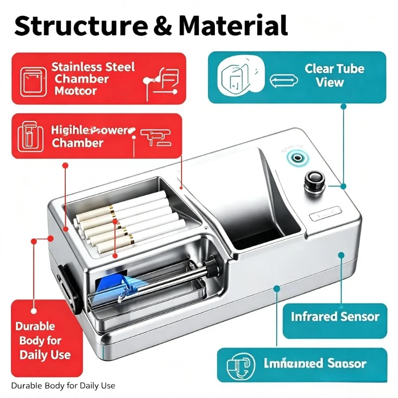 Smart Sensor Electric Tobacco Filler 3 Size Round Tube Automatic Filling Device With Tweezers