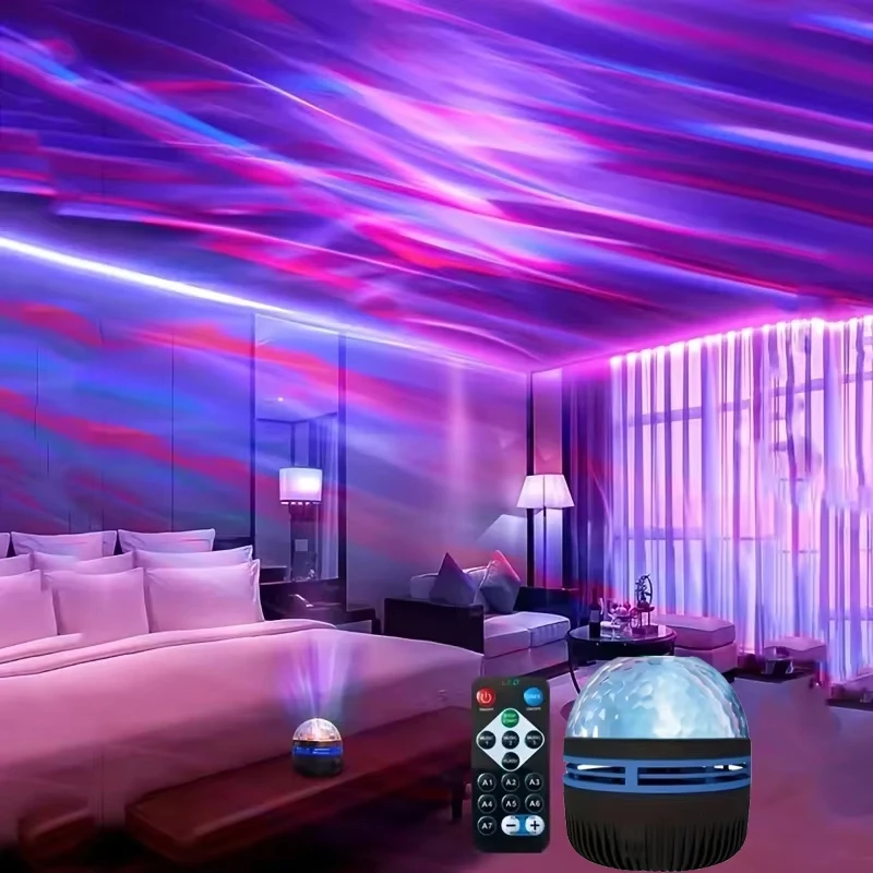 2-in-1 Northern Lights and Wave Projector with Remote Control, RGB Color Night Light, Bedroom Home Decoration Gift