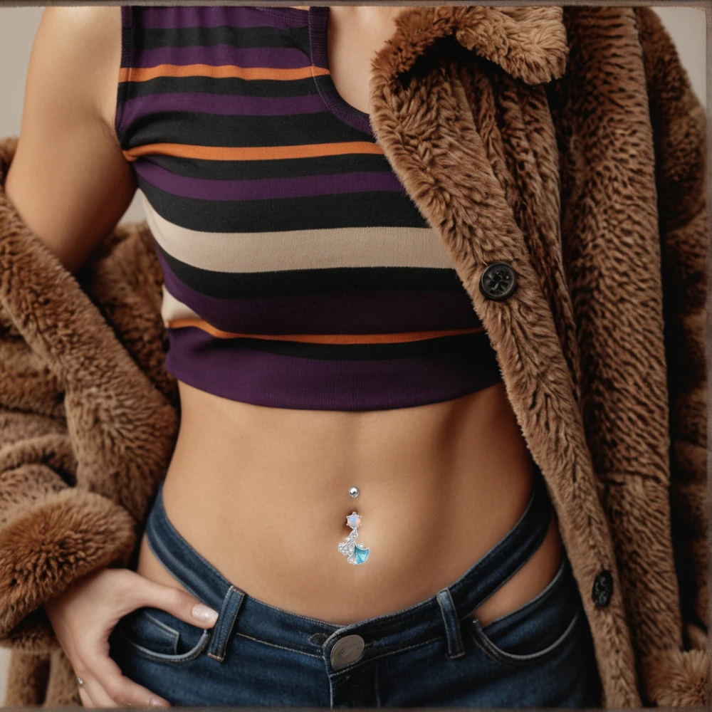 Mixed-Style Navel Piercing Nombril Umbigo for Women Sexy Body Belly Piercings Flower Heart Chain Moon Curved Belly Button Rings