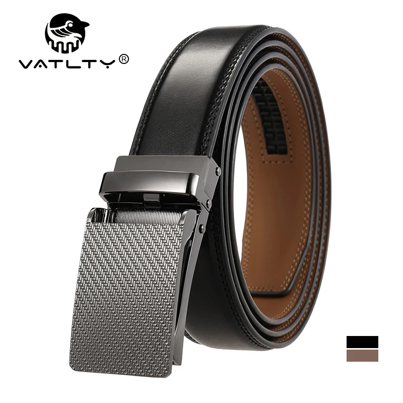 

VATLTY Новый черный кожаный ремень для мужчин с металлической пряжкой, модный автоматический ремень для брюк из натуральной воловьей кожи 130 см, мужской подарок