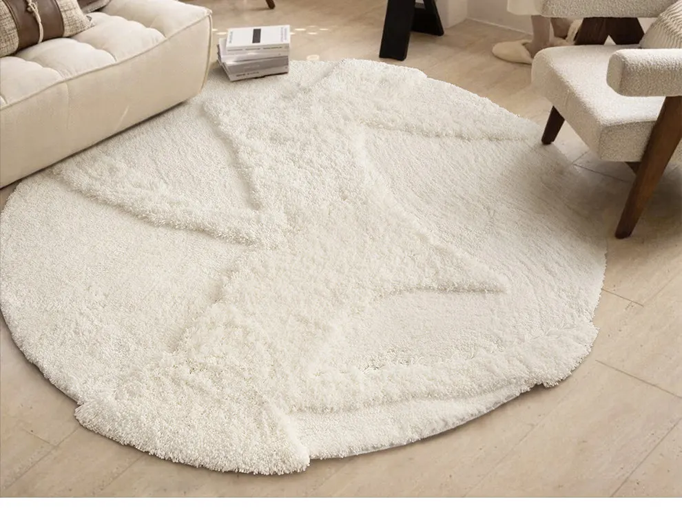 & French-style Hand-woven Creamy Shag Rug Solid Color Living Room Walk-in Closets Cozy Cat-cuddling Sound Absorption slip