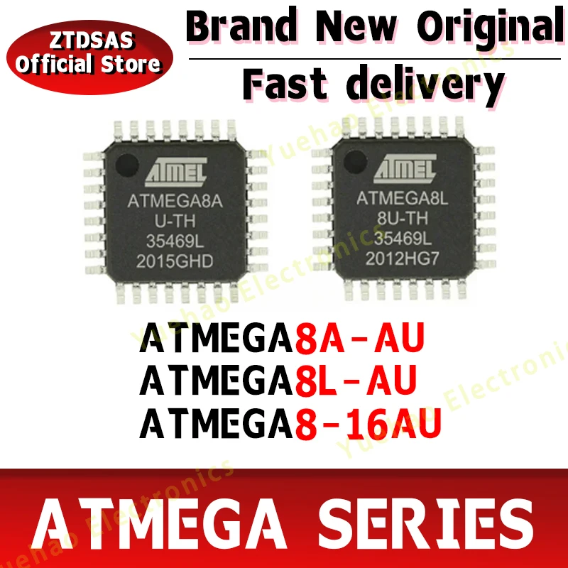 100% New ATMEGA8A-AU ATMEGA8L-AU ATMEGA8-16AU ATMEGA8A ATMEGA8L ATMEGA8 ATMEGA IC MCU Chip TQFP32