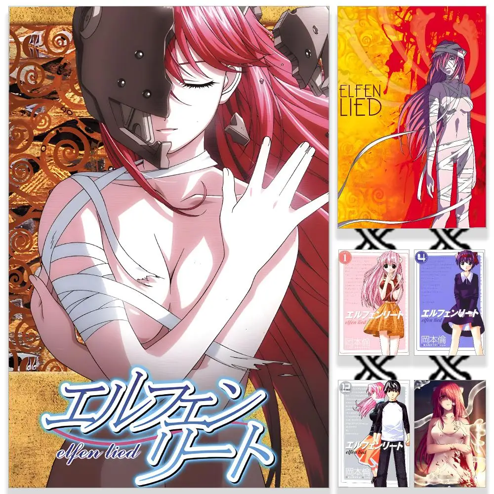 Dark Fantasy Elfen Lied Poster HD Waterproof PP Self-Adhesive Removable Wall Art Poster for Bedroom Cafe Gym Home Decor Gift