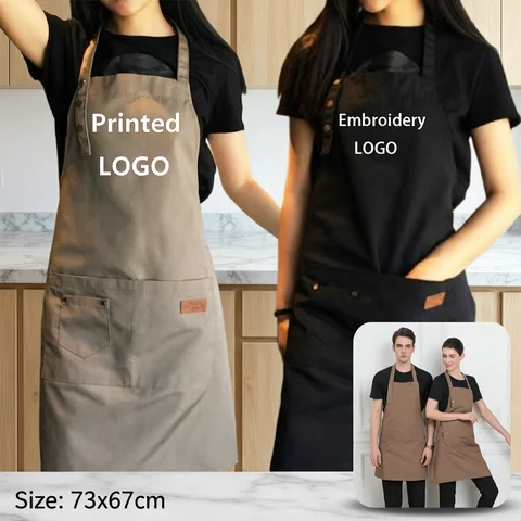 Custom Company Shop LOGO Kitchen Aprons For Woman Men Chef Work  Grill Restaurant Bar Shop Cafes Beauty Nails Studios Uniform