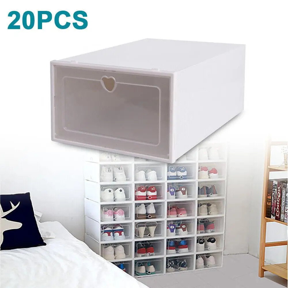 20Pcs Transparent Shoes Storage Shoe Organizer System Stackable Plastic Sneaker Display Case Storage Box Shoe Rack