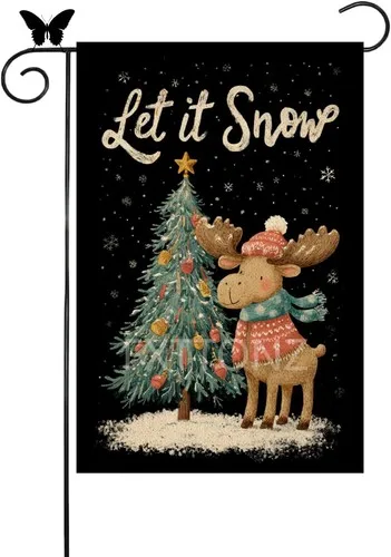 Let It Snow Moose House Flag Snowflake Garden Flag Double Sided, 12x18 Inch XXQ