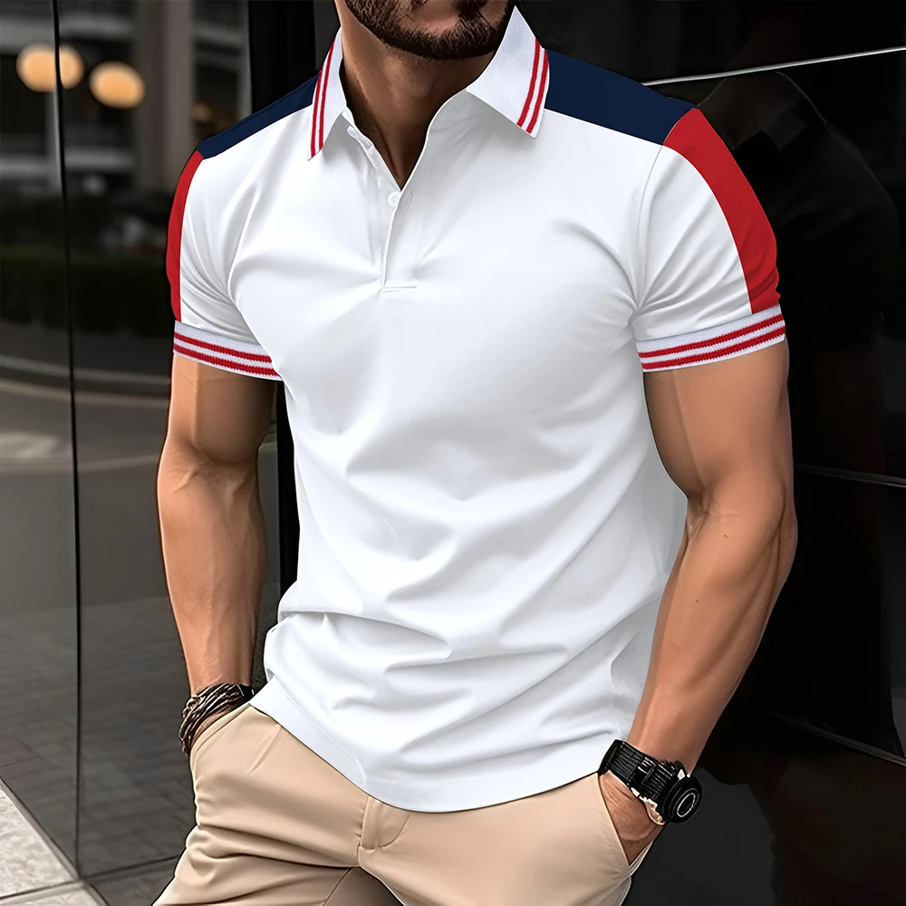 Men\'s Polo Shirt Line Matching Stylish Simple Short sleeve For Men Summer Shirt Business Casual Style Tennis Men\'s Polo Shirt