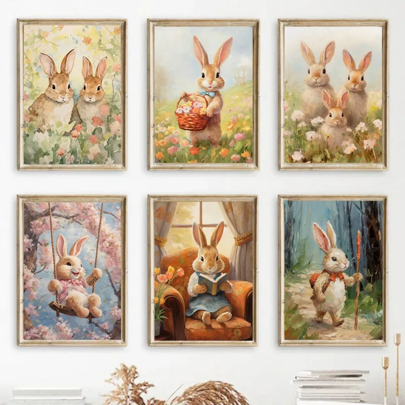 ملصقات و impressions de lapin de Pâques mignon pour chambre d'enfant، صورة d'art جدارية، الانطباع سور تويلي، ديكور دي بيبين