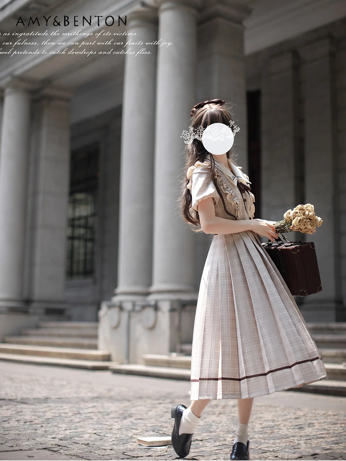 British Retro Elegant Princess Dress Summer Polo Collar Puff Sleeve Slim Pleated Dress for Women Pastoral Girl A-line Dresses