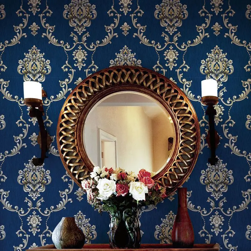 3D Embossed Wallpaper Luxury Dark Blue Damask Wall Paper Living Room Home Background Wall Bedroom Decor Hotel Store Wallpaper