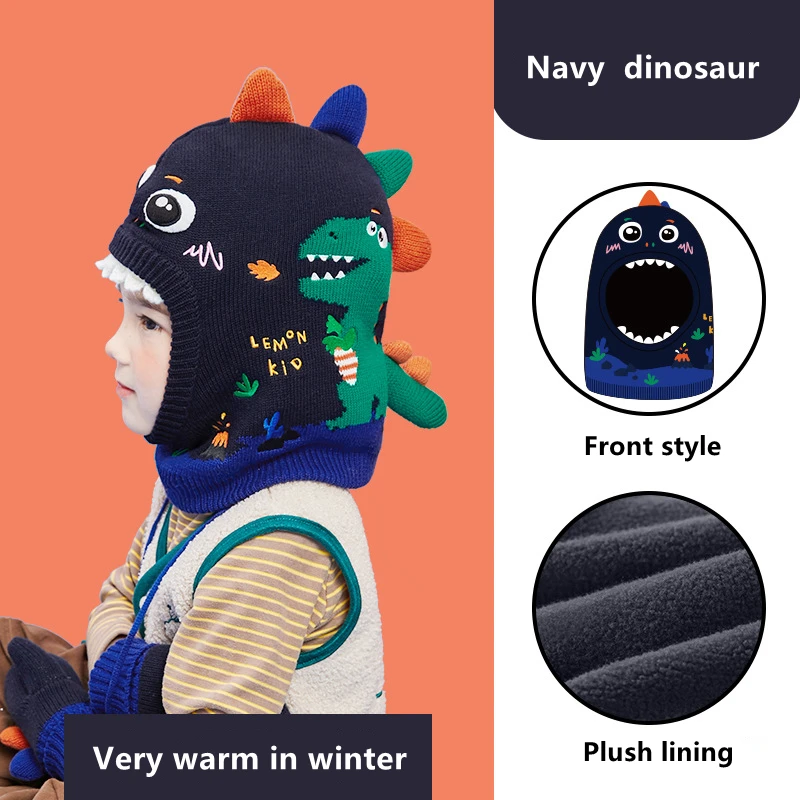 New Winter Cute Children Cartoon Unicorn Scarf Gloves Hat Double Fleece Warmth Boy Girl Child Autumn Windproof Knit Hat