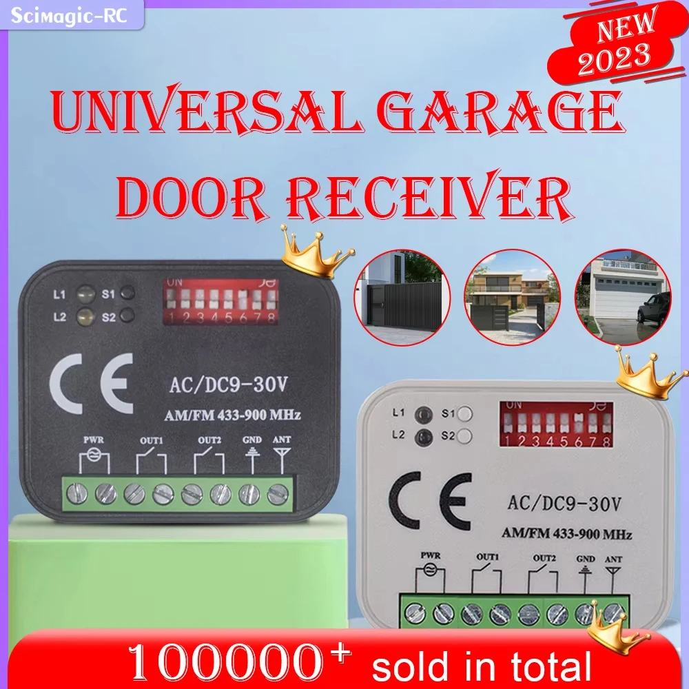 

Universal Frequency 300-900MHz Garage Door Remote Control Receiver 2 CH Controller Switch For 433 868 MHz Transmitter