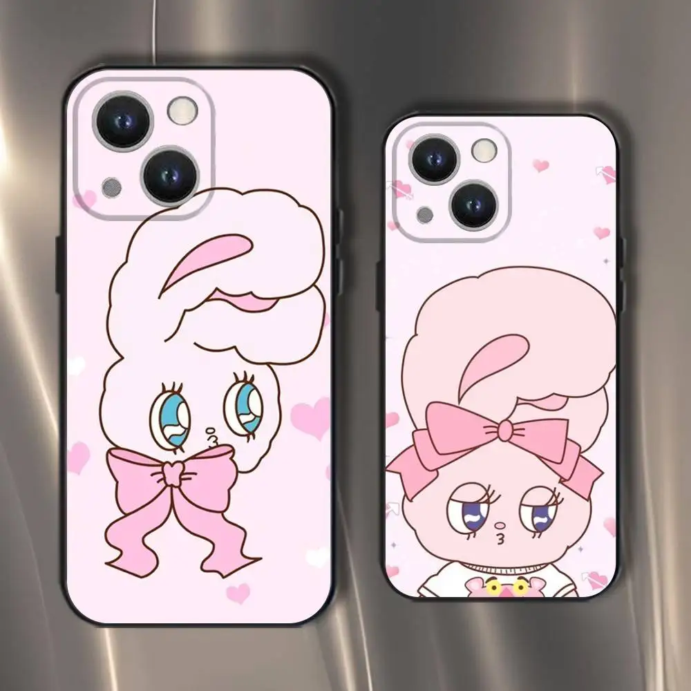 

Korea E-Esther B-Bunny Phone Case For iPhone 16,15,14,13,12,11,Pro,XS,Max,XR,Plus,E,SE4,Mini Black Soft Cover