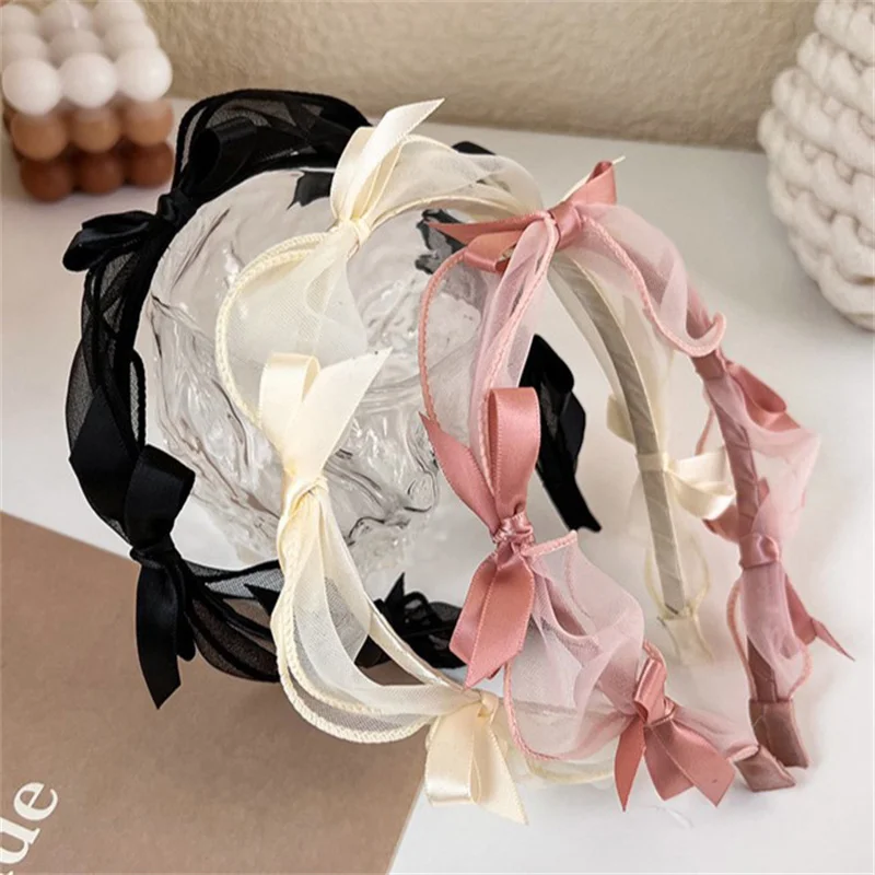 

Fashion Bow Knot Headband Princess Temperament Simple Headdress Lace Mesh Hairband For Women Girls Hair Hoop Hair Accessory