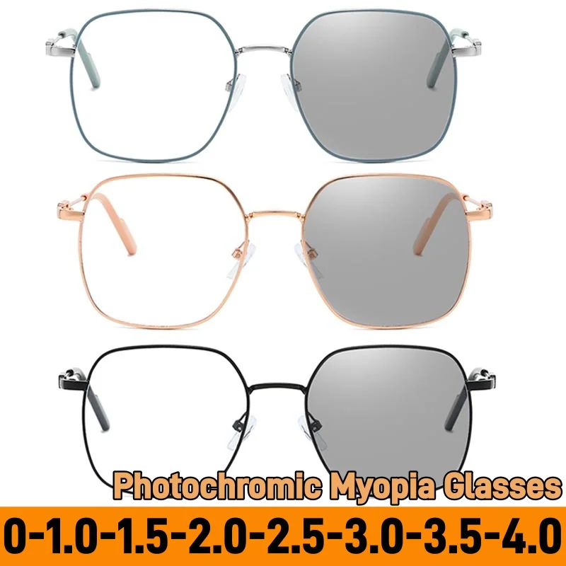 

Oversize Metal Retro Photochromic Myopia Glasses Women Fashion Square Large Frame Near Sight Eyeglasses Minus Sight Eyewear