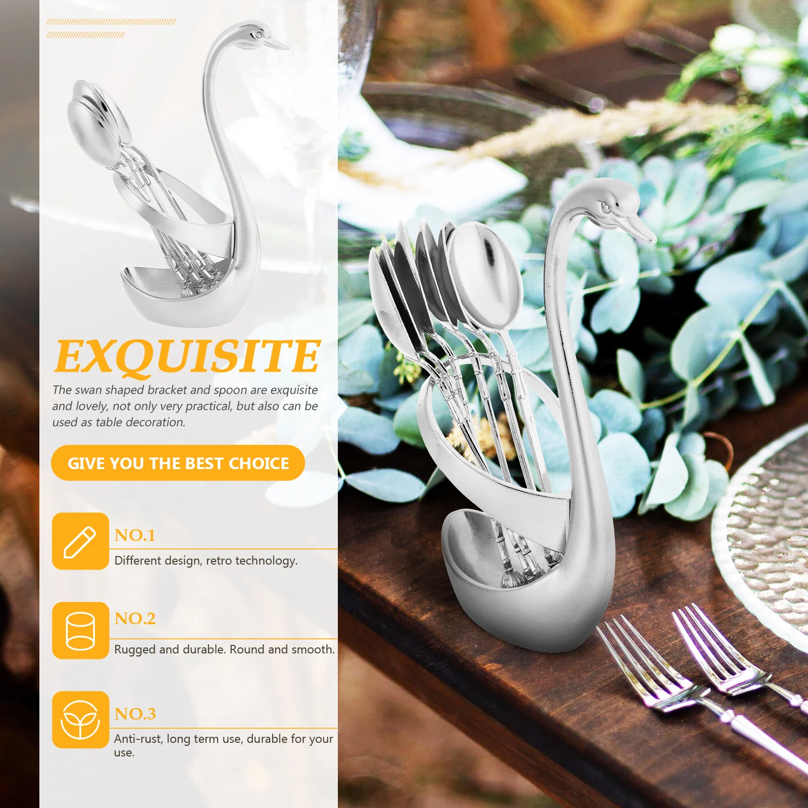 

1 set Coffee Dessert Spoons Alloy Swan Base Set Kitchenware Fruit Serving Cutlery Anti Rust Easy Clean Hygienic Table