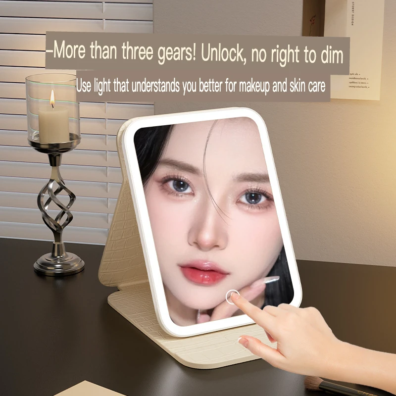 Makeup LED High-End Leather Home Desktop Vanity Mirror, Makeup Mirror With Light, Rechargeable Version